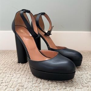 RED Valentino Black Platform Pumps Ankle Strap Block Heel Size 8